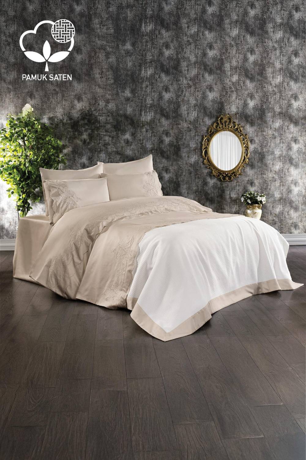 طرحة سرير دانتيل هانيدان + شونييل جاكار 7 قطع مع 100% قطن عضوي, تصميم أنيق يناسب الأثاث, سهل الغسل في الماء الدافئ