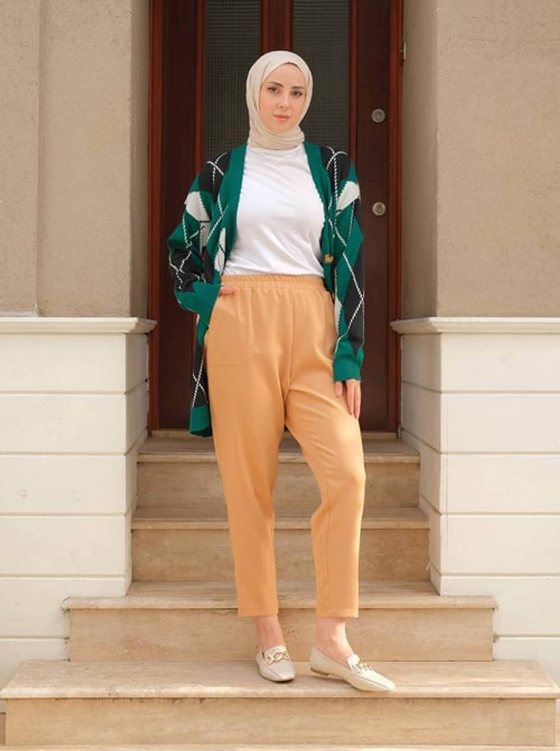 Брюки-капри из морковного материала - светло-коричневый, размеры 36-52