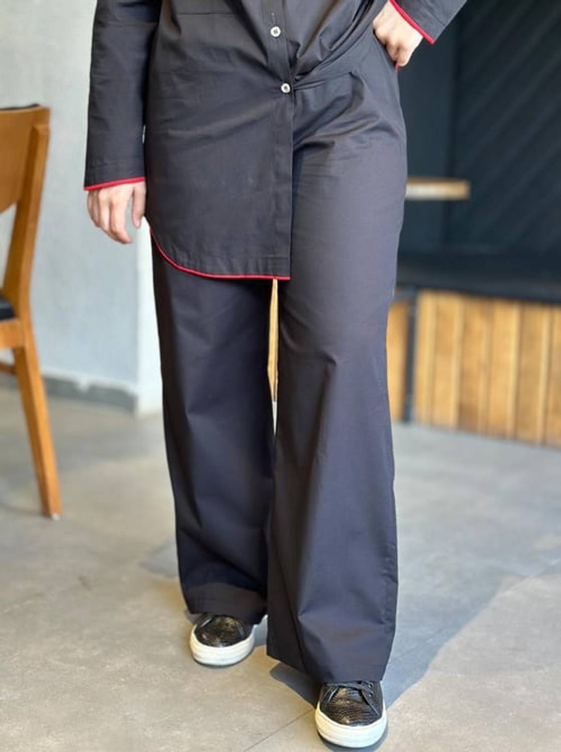 Black Poplin Trousers in Three Sizes for Perfect Fit Stylish and Comfortable Adjustable Waist Size Options 75cm 80cm 90cm Ideal for Trendy Outfits