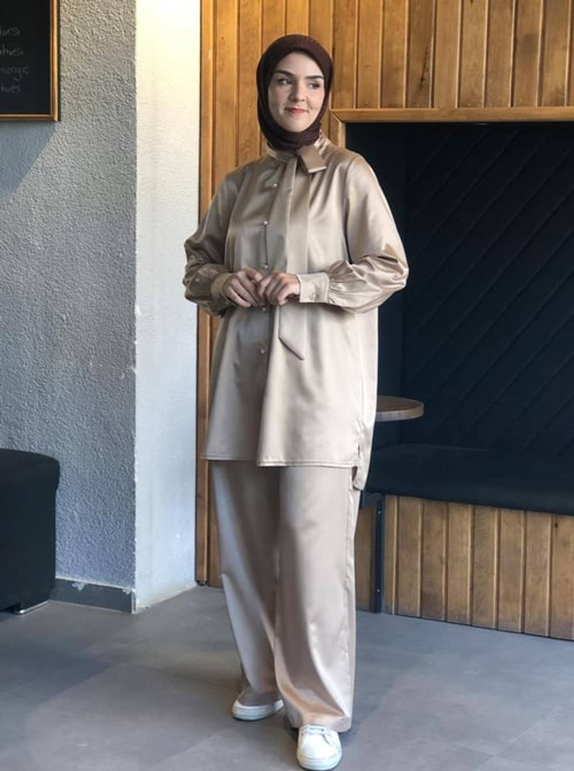 KISA SATEN GÖMLEK VİZON