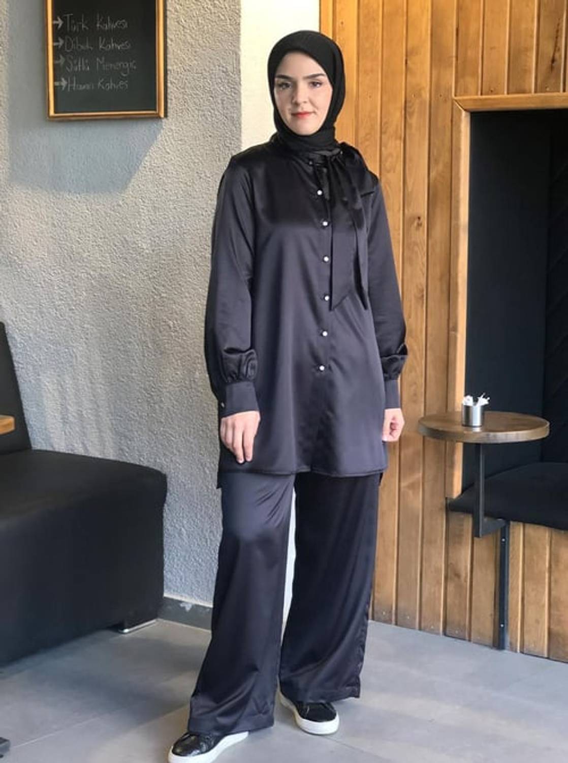 KISA SATEN GÖMLEK SİYAH