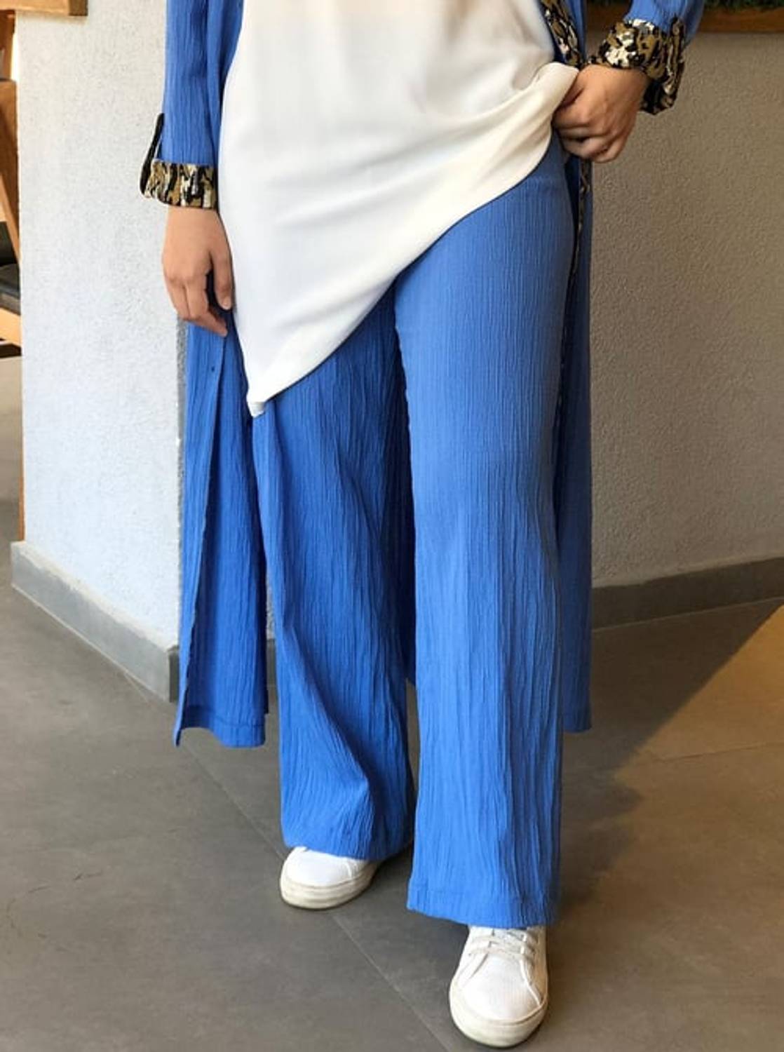 BOL PAÇA BÜRÜMCÜK PANTOLON MAVİ