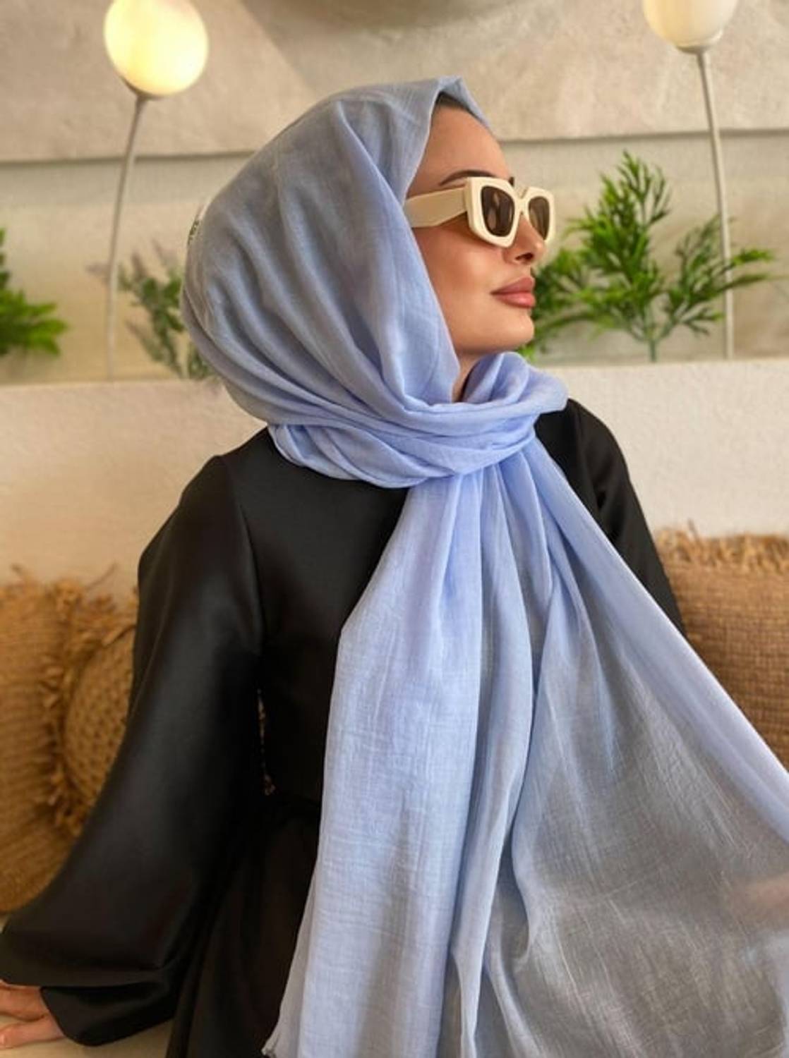 Шарф з бавовни, колір бебі-блакитний, легкий, безкоштовний від прасування, розмір 193 см x 90 см, для попереднього замовлення 1(36/38/40)