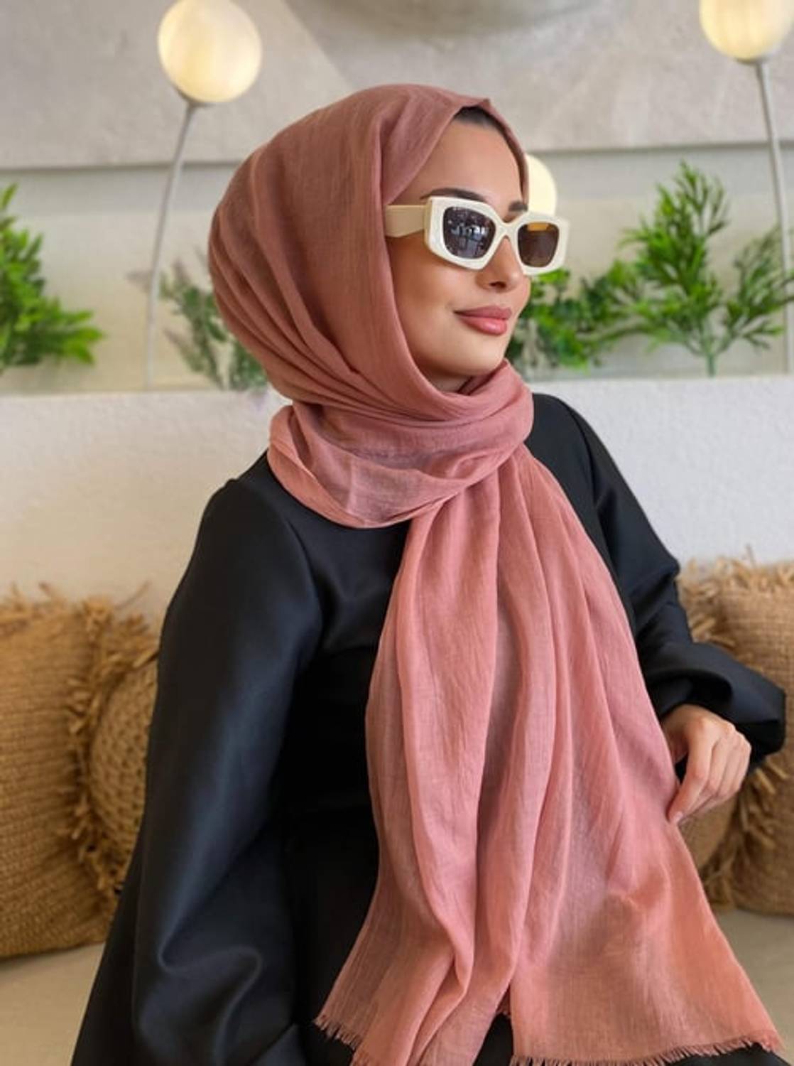 Шаль з бавовни, колір суха троянда, легка, без утяжки, не потребує прасування, машинне прання, розмір 193 см x 90 см