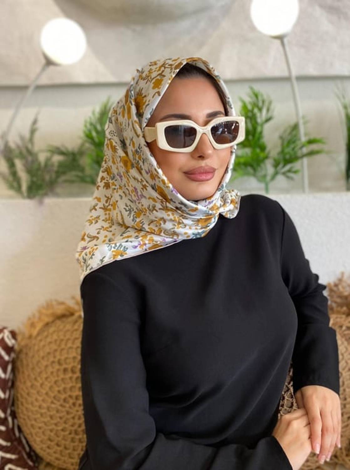 Шарф з квітковим малюнком, гірчичного кольору, легкий, 100% бавовна, не потребує прасування, стандартний розмір