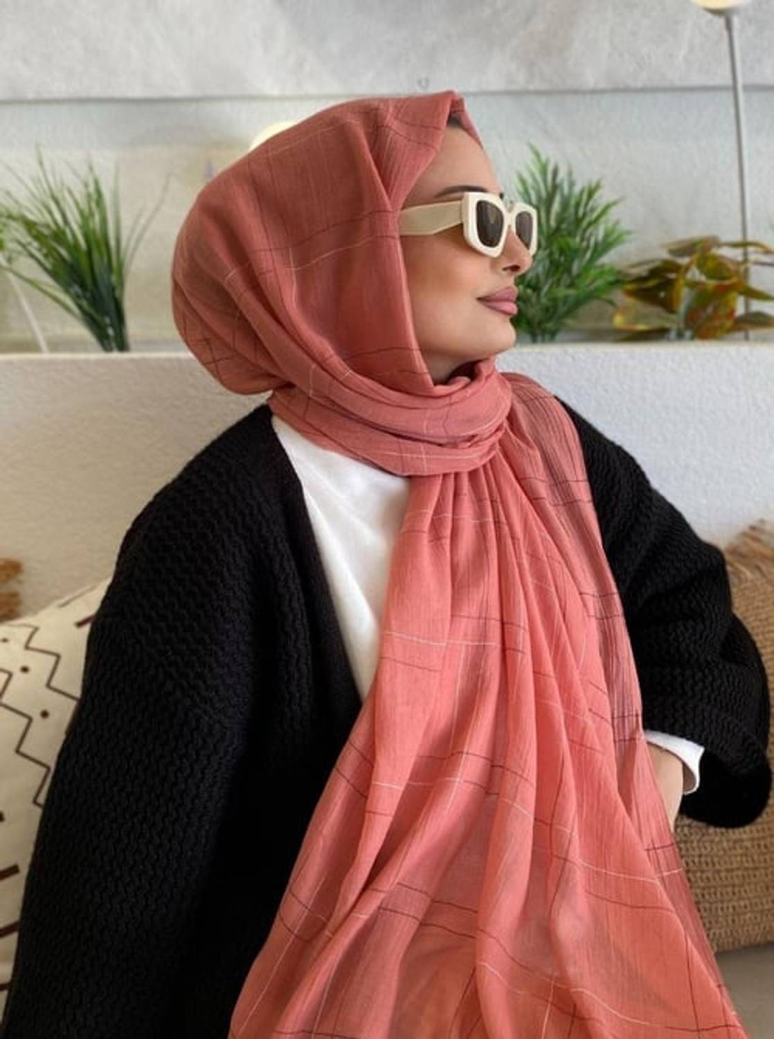 Шарф з візерунком "Нар квітка", 193 см x 90 см, легкий, бавовняний, не вимагає прасування, можна прати в машинці на делікатному режимі