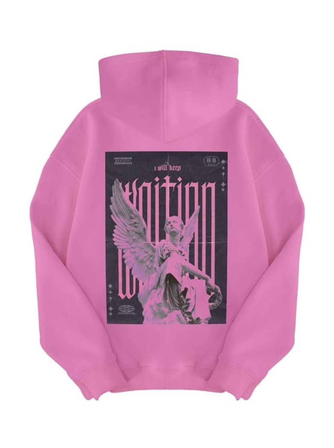 Унисекс худи с капюшоном "Ангел" розового цвета, 100% хлопок, оверсайз, широкий фасон, трикотажный материал