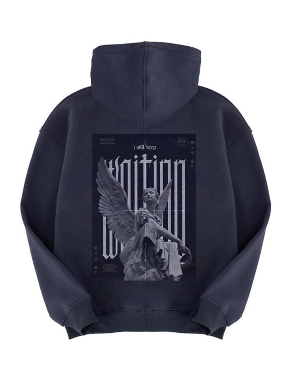 Унисекс толстовка с капюшоном "Ангел" антрацит 100% хлопок оверсайз свободного кроя, подходит для всех размеров XL/XXL, XS/S, M/L