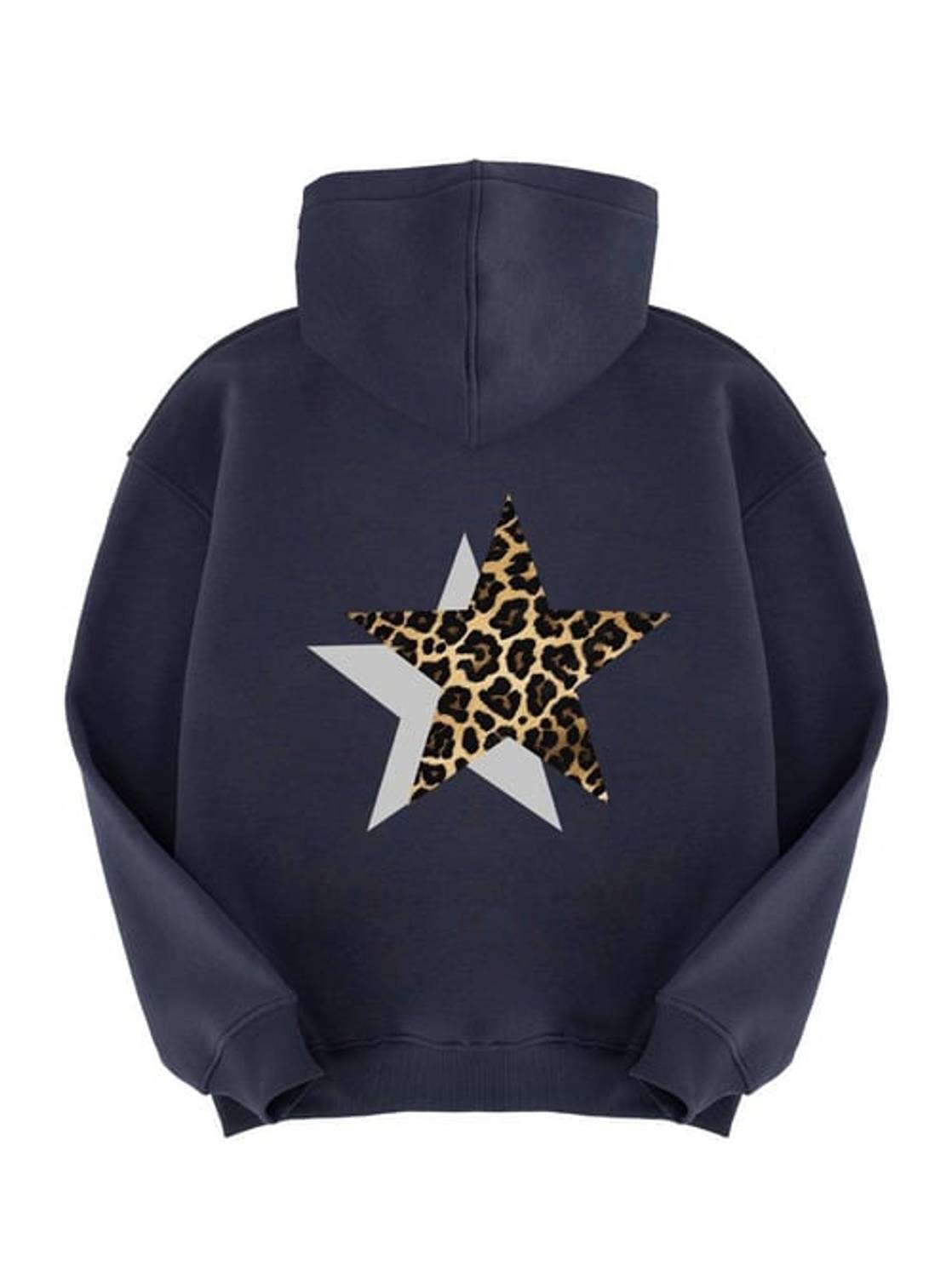 Unisex Leopar Yıldız Sweatshirt Hoodie Antrasit