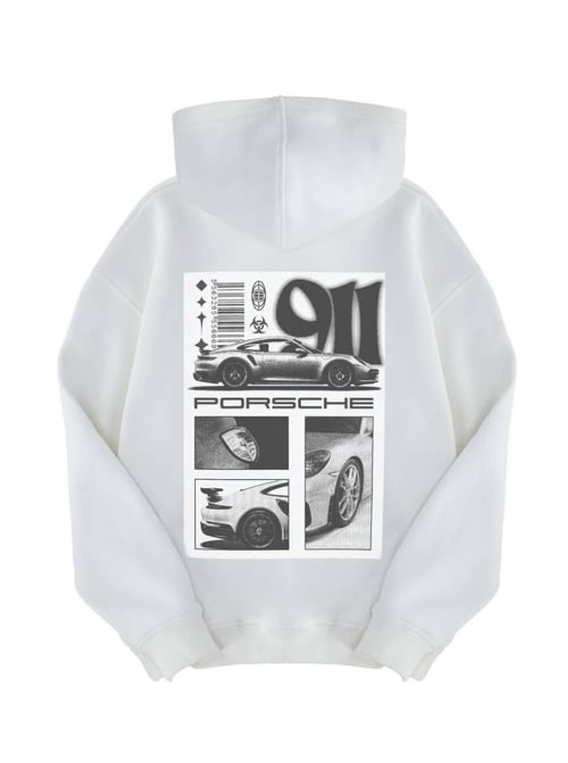 Unisex Porsche Sweatshirt Hoodie Beyaz