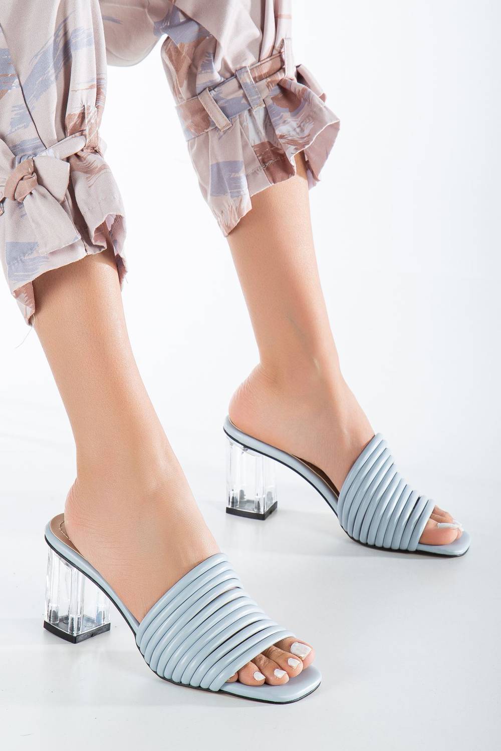 Женские прозрачные туфли с каблуком Harper, цвет небесно-голубой, высота каблука 7 см, размер 36-40