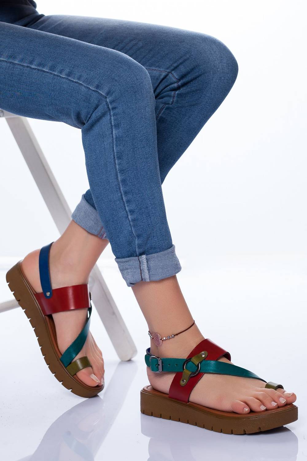 Alaçatı Hakiki Deri Sandalet MİX