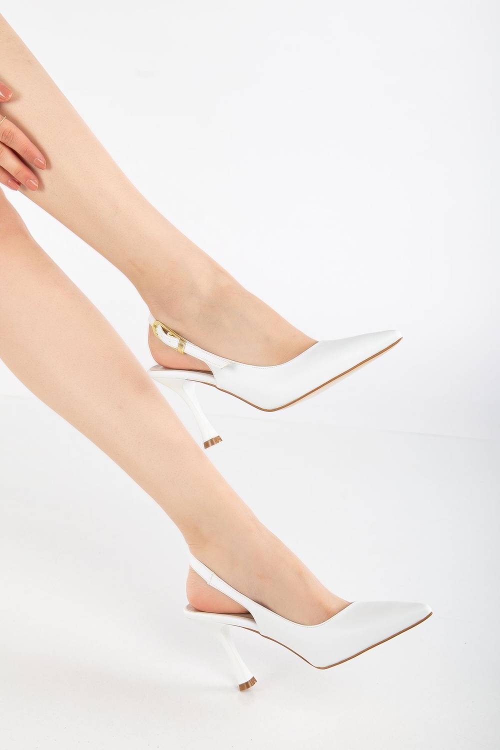 Kadın Beyaz Cilt Stiletto Sivri Burun Topuklu Ayakkabı