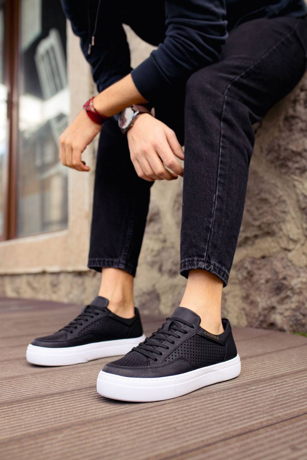 Yeni Sezon Erkek Tarz Casual Sneaker Günlük Spor Rahat Ayakkabı -Siyah-Beyaz
