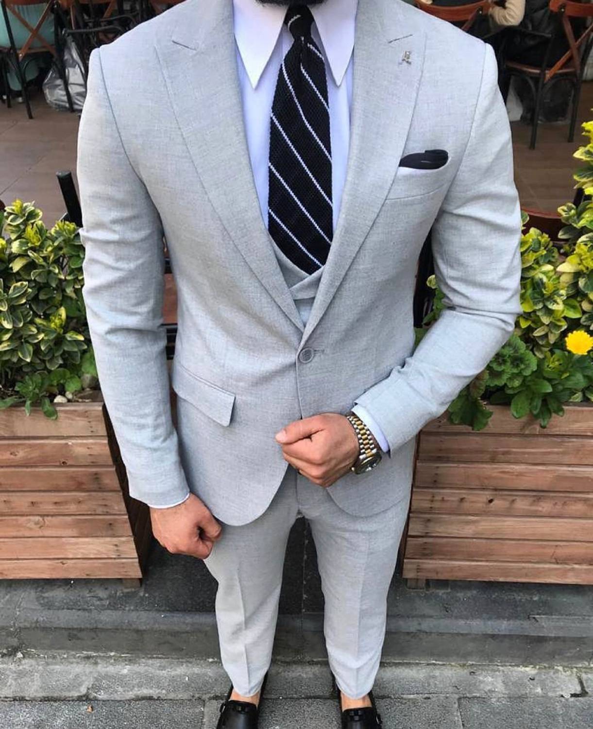 سترة رجالية بمقاس نحيف - رمادي