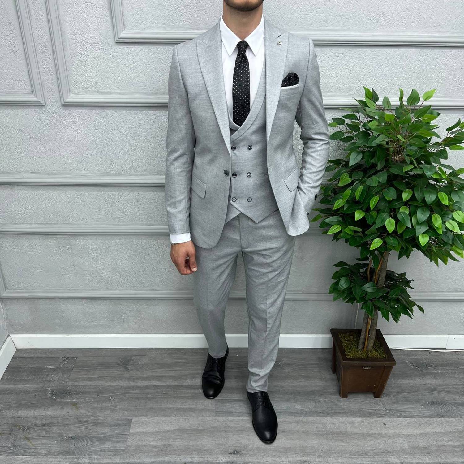 بدلة فيست سليم فيت للرجال بمقاس نحيف - رمادي فاتح
