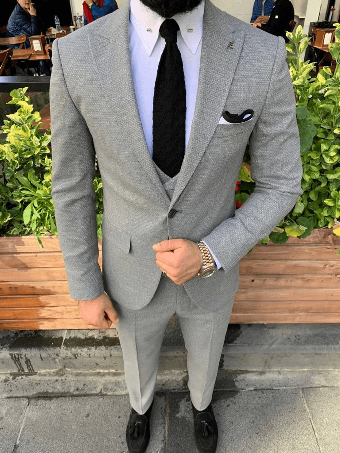 Erkek Dar Kesim Slimfit Yelekli Takım Elbise - Gri