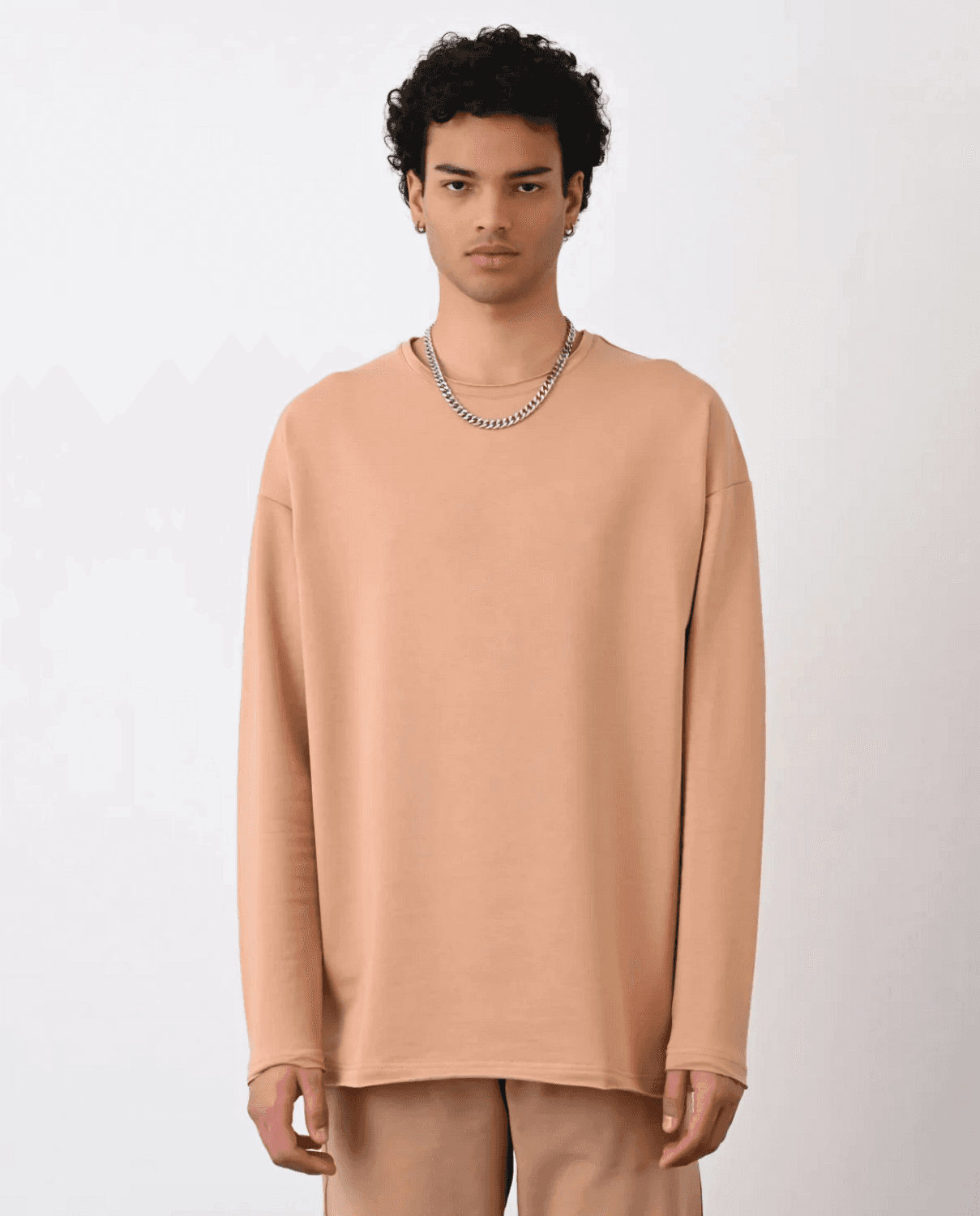 Erkek Owersize Bisiklet Yaka Basic Sweatshirt - Taba