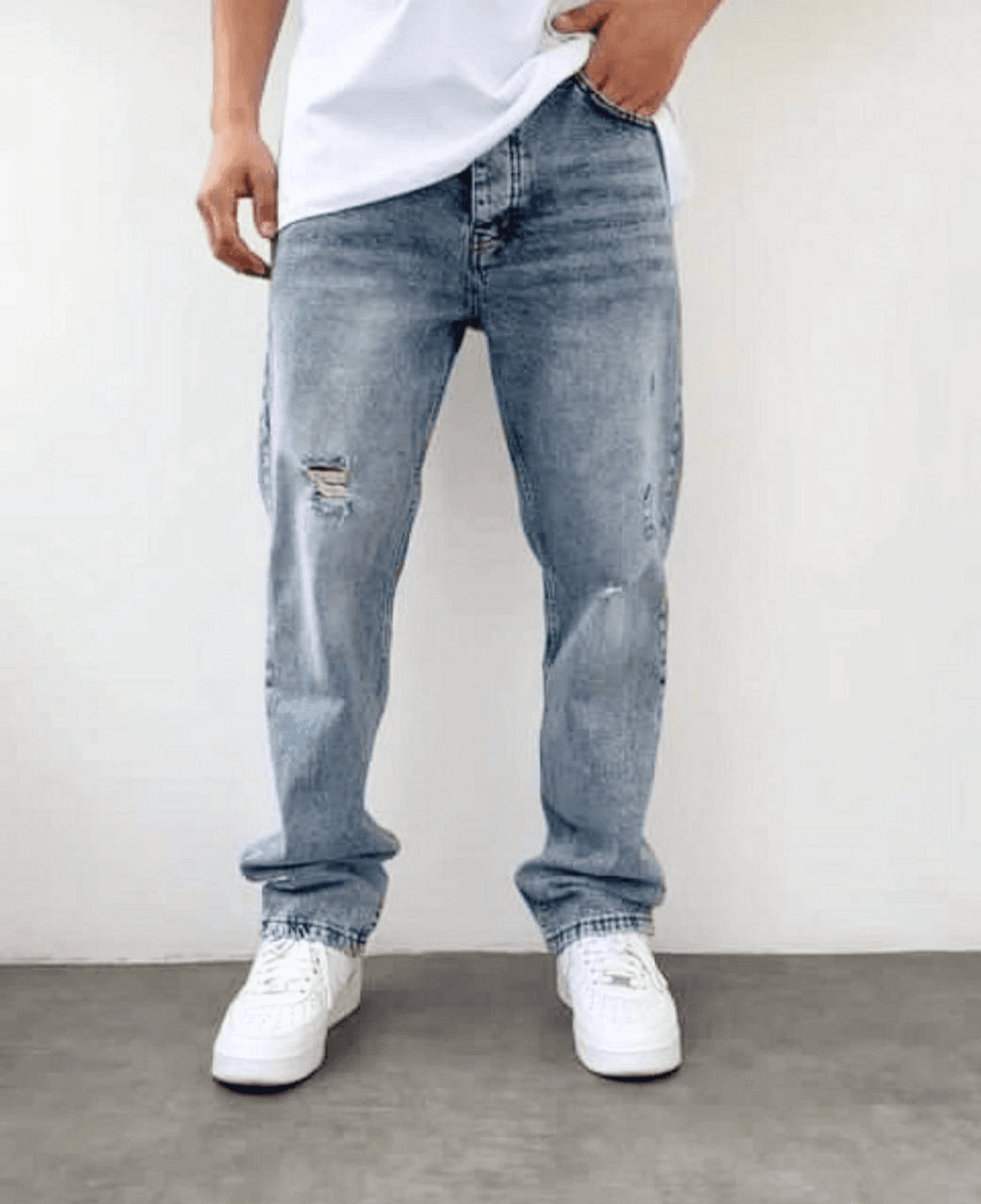 Men's Casual Fit Baggy Snow Wash Ripped Jeans - Blue