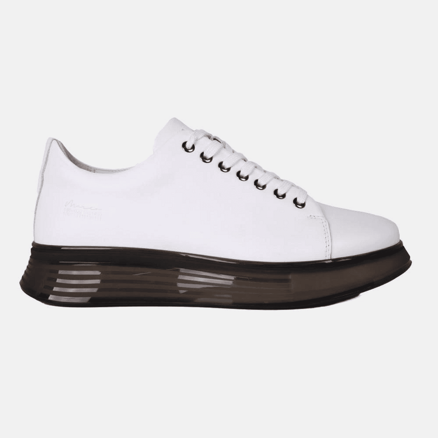 Men's Daily Transparent Sole Leather Snakers Casual Shoes - White