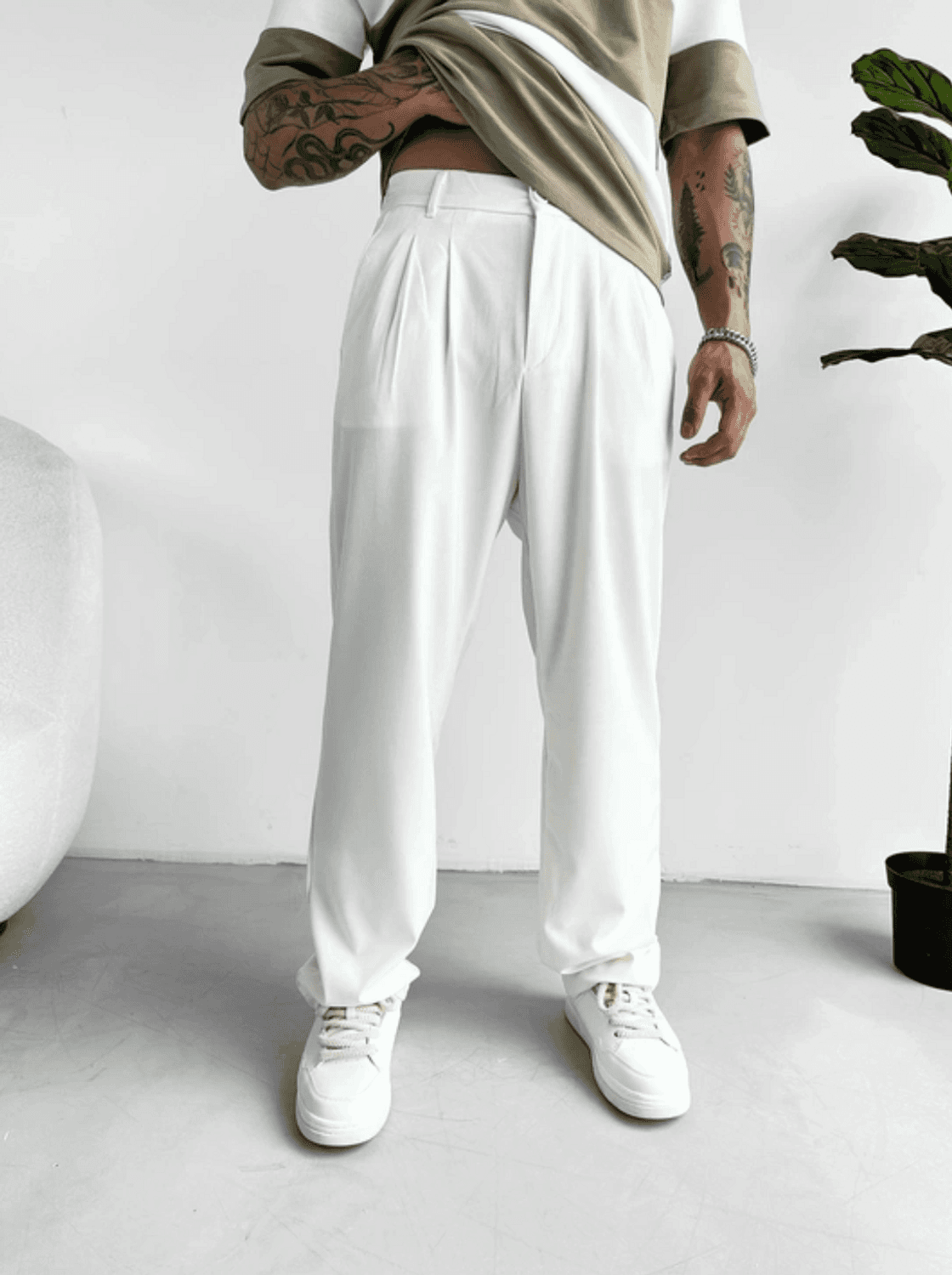 Men's Elastic Waist Lycra Fabric Bagy Trousers-White