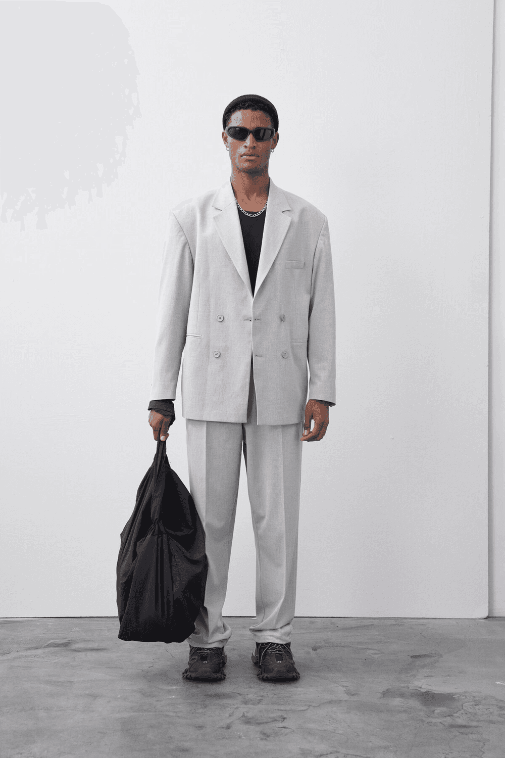 Men's Oversize Double Breasted Suit-Grey