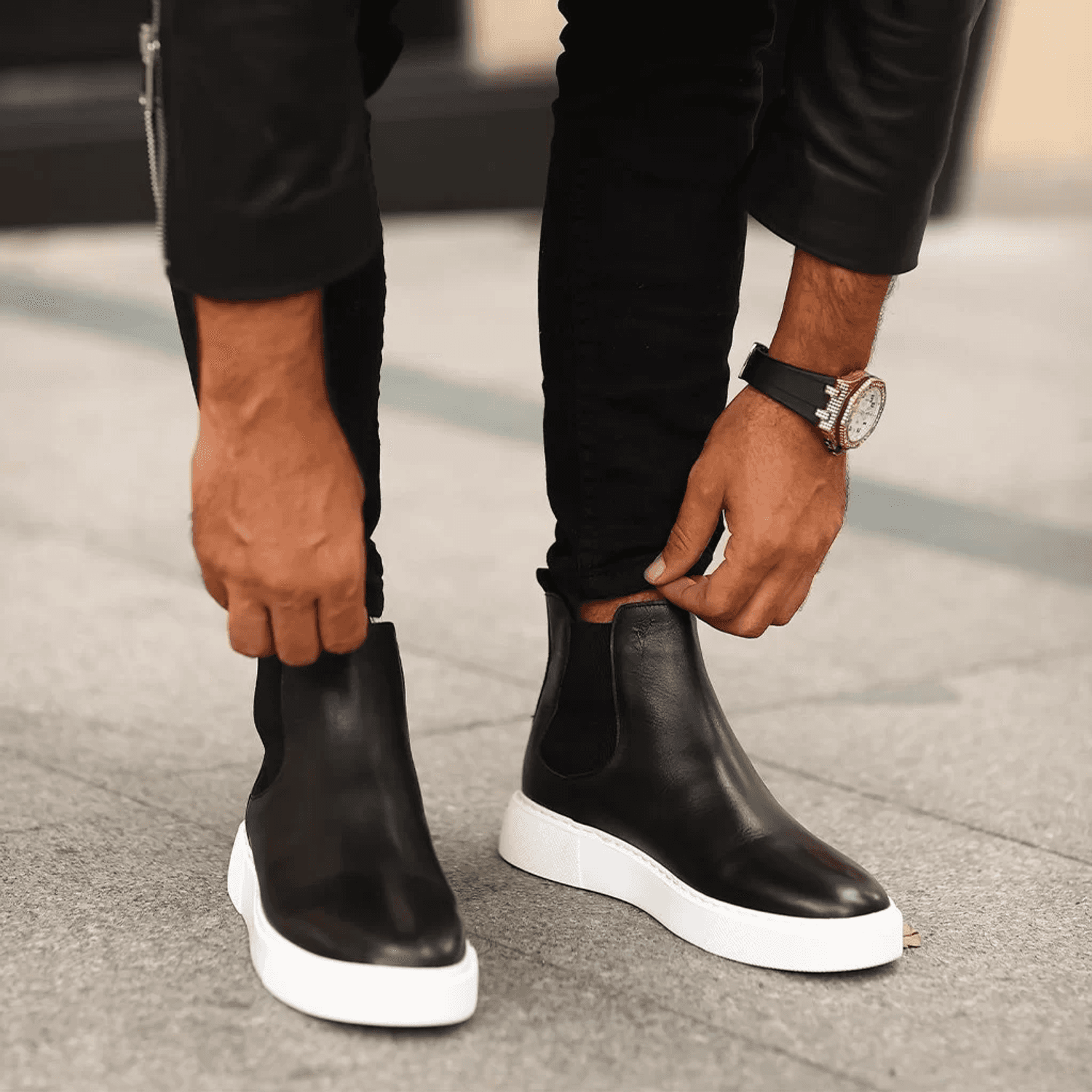 New Season Men's Eva Sole Leather Chelsea Boots - Black White