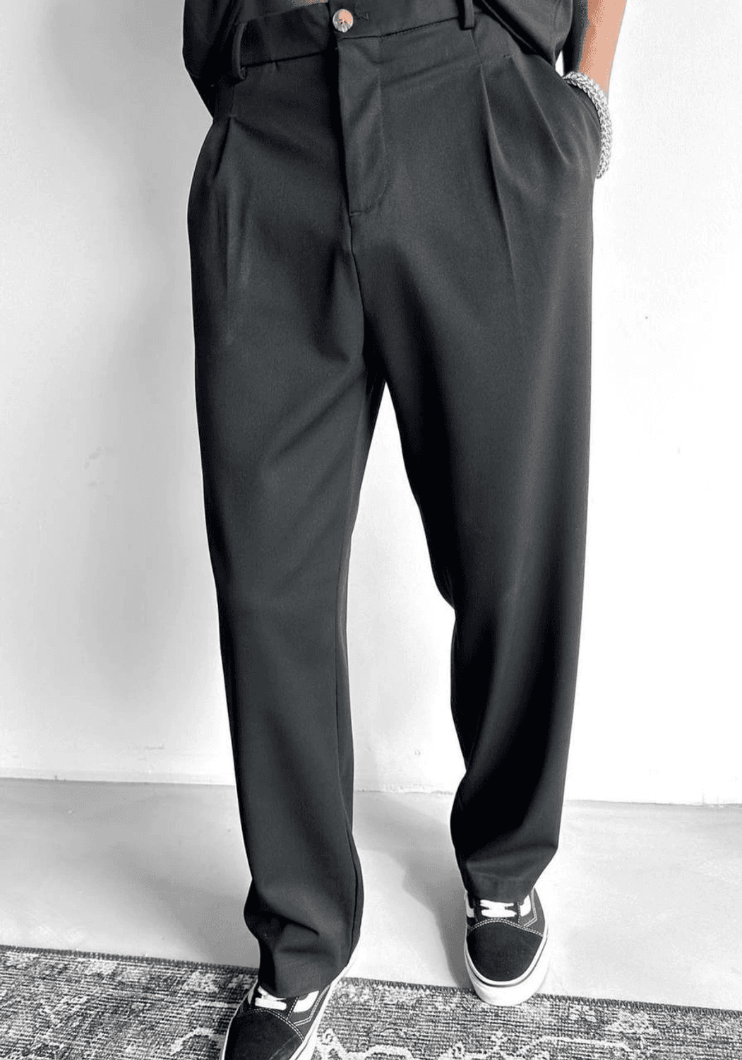 Чорні штани з еластичним поясом та складками, комфортний крій, для чоловіків, різні розміри S-5XL