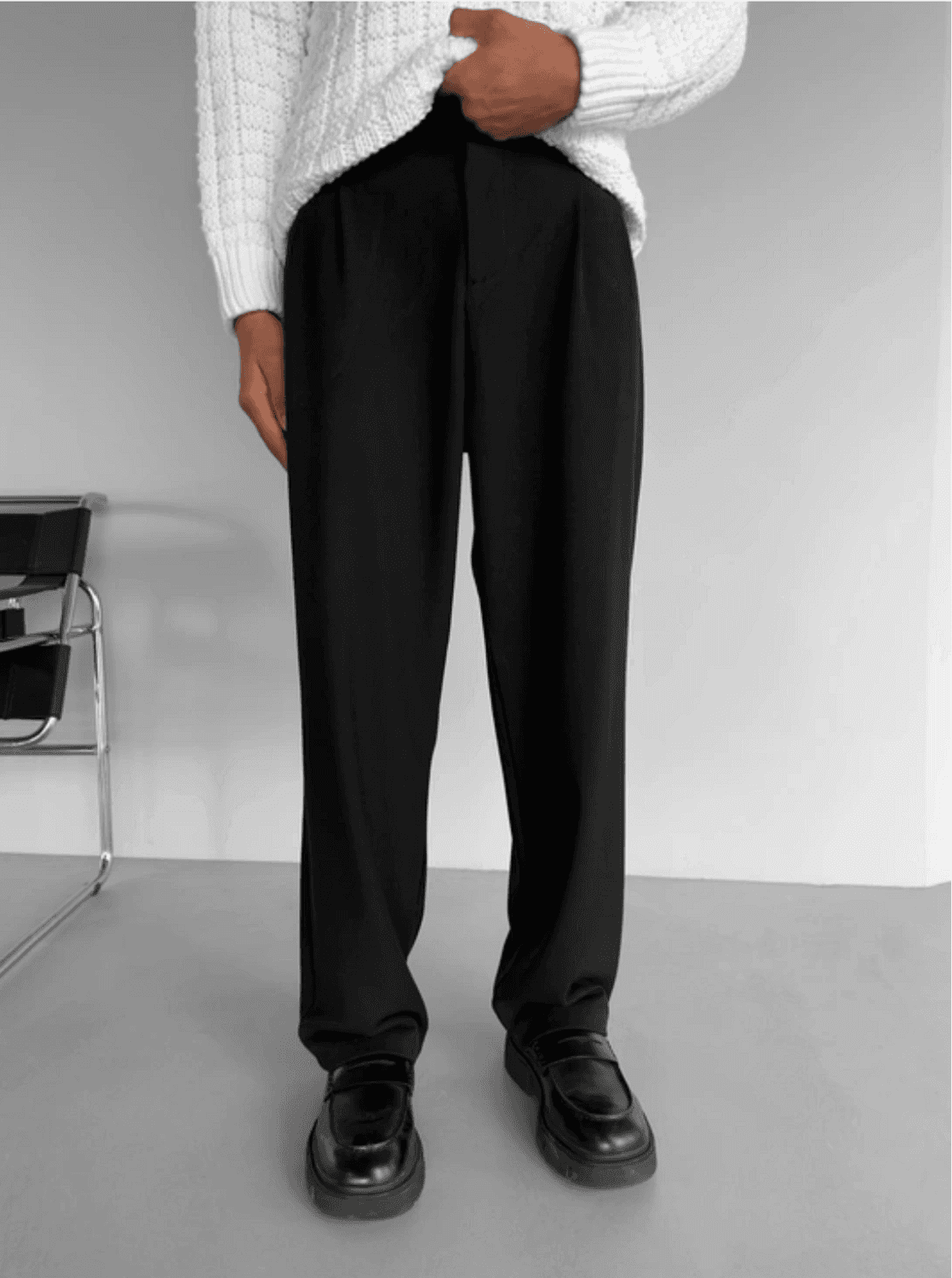 Men's Elastic Waist Lycra Fabric Bagy Trousers-Black