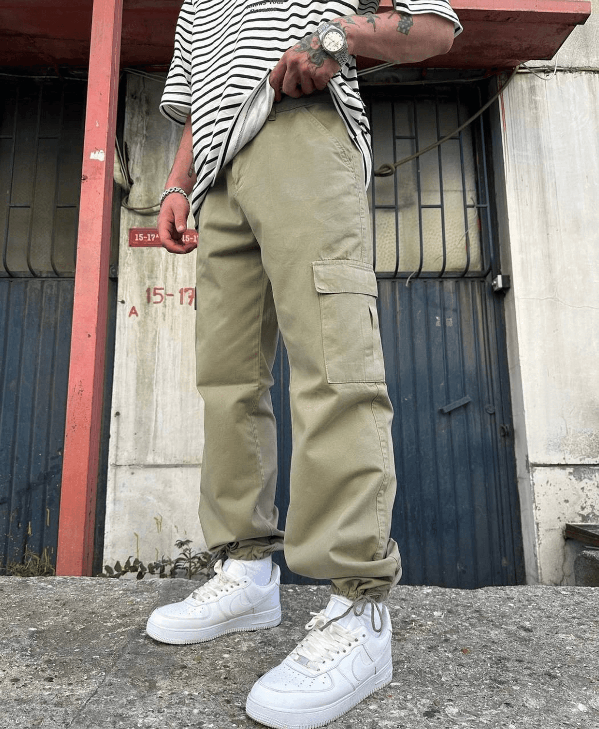 Erkek Bagy Kalıp Cepli Kargo Pantolon - Haki