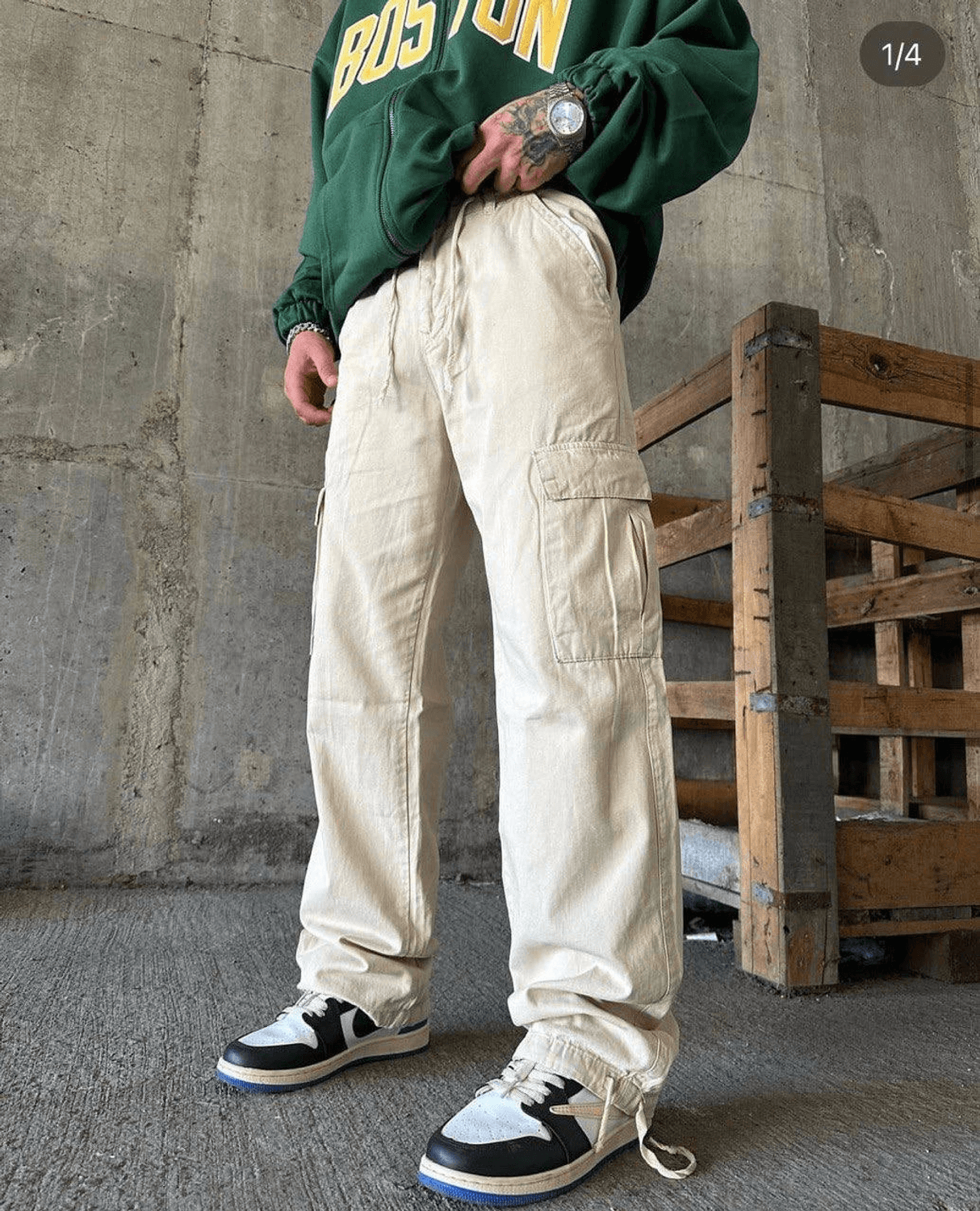 Men's Bagy Cargo Pants with Pockets - Beige