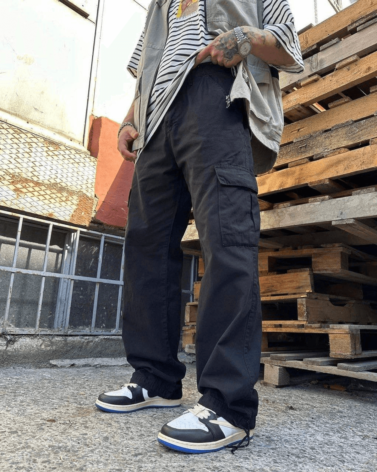 Men's Bagy Cargo Pants with Pockets - Black