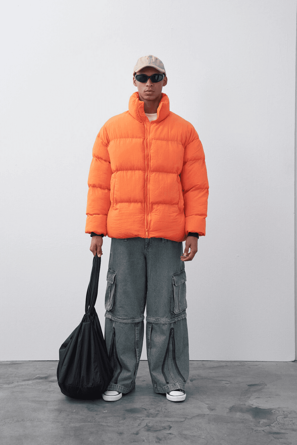 Чоловіча стьобана куртка з джелевим заповненням і коміром-стійкою, оранжева, розмір XL, з тканини з 100% поліестеру