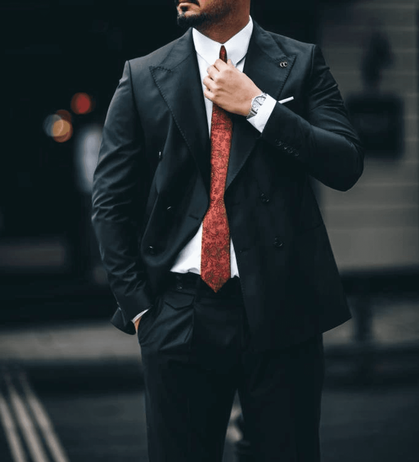 بدلة رجالية ذات قصة ضيقة ومطويات ذات قصة ضيقة مزدوجة الصدر - أسود