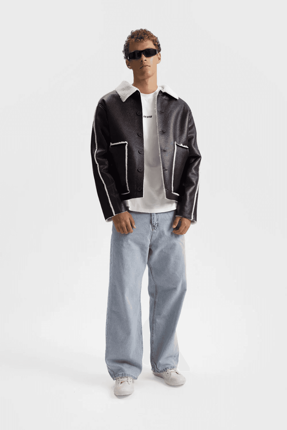 Men's Owersize Fur Lined Buttoned Coat-Black