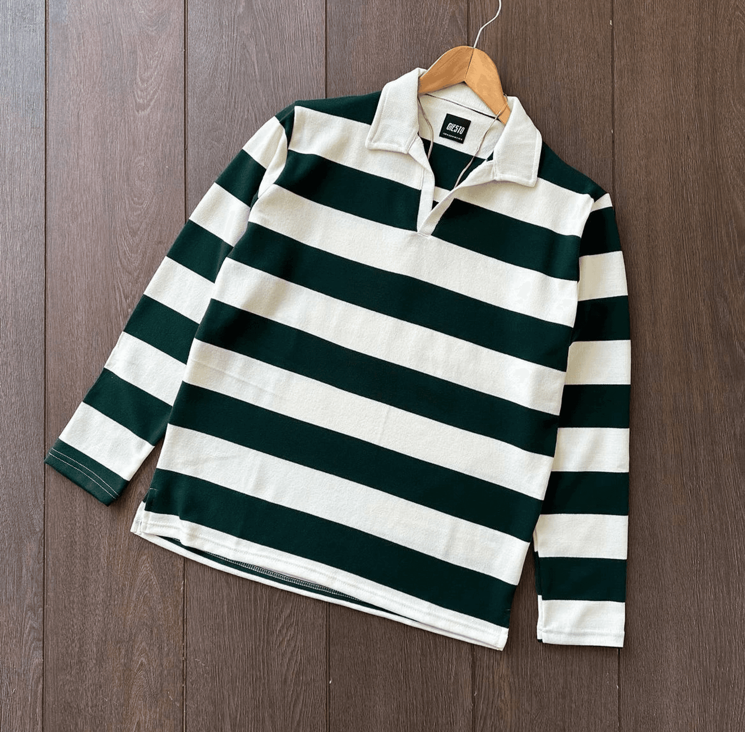 Чоловіча поло-кофта oversized з довгим рукавом - кремова-зелена, доступна в розмірах S, M, L, XL, XXL