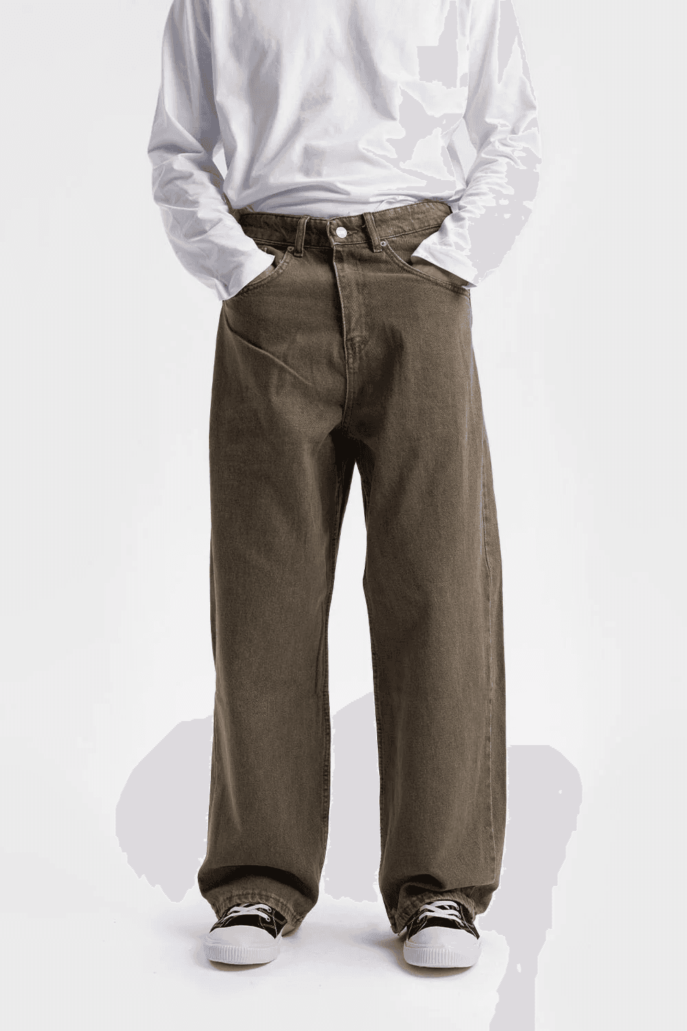 Erkek Geniş Kalıp Baggy Kot Pantolon - Bej