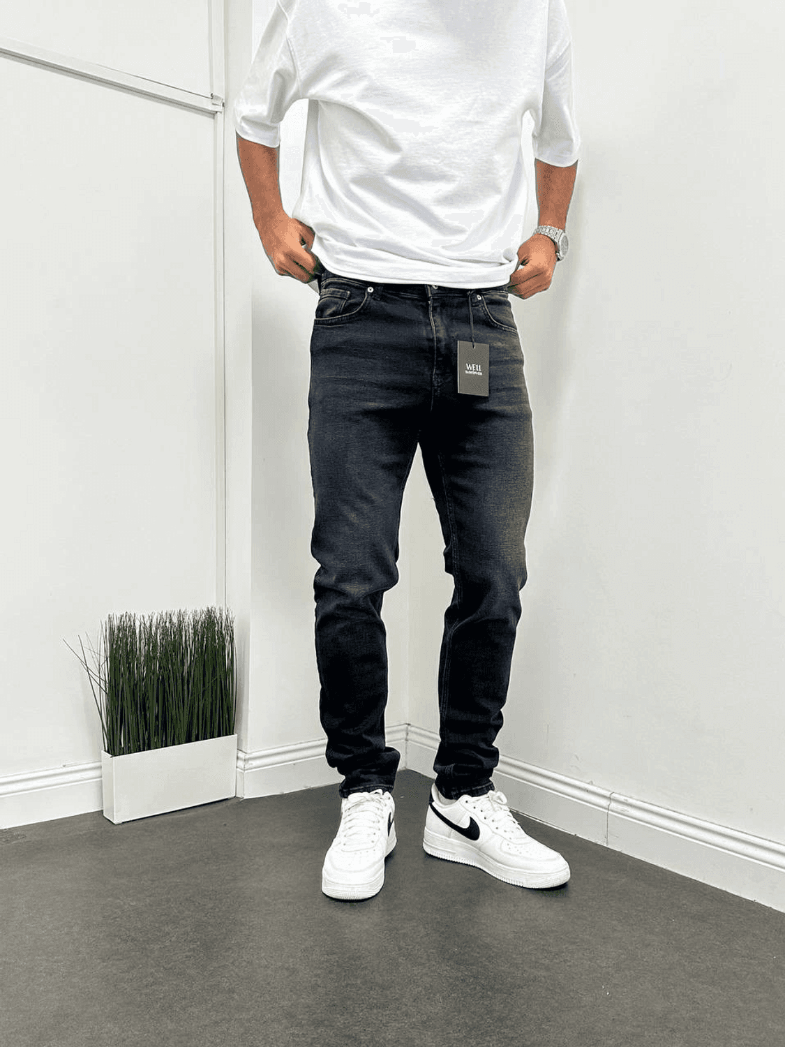 Erkek Regularfit Likralı Kot Pantolon - Füme