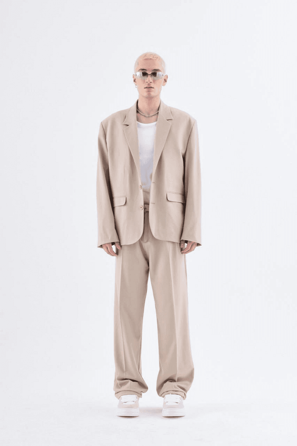 Erkek Owersıze Likralı Takım Elbise-Krem