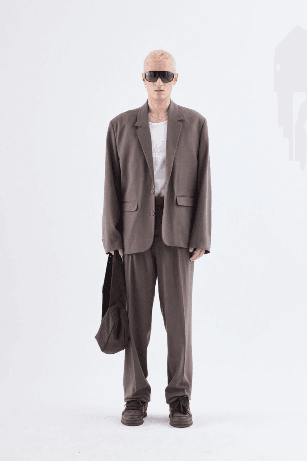 Erkek Owersıze Likralı Takım Elbise-Kahve