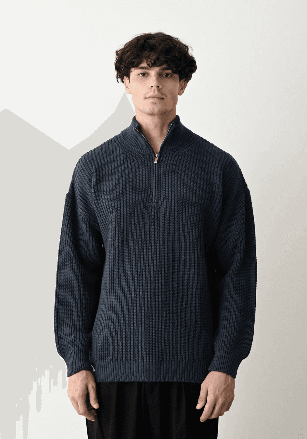 Erkek Yakası Fermuarlı Hakim Yaka Triko- İndigo