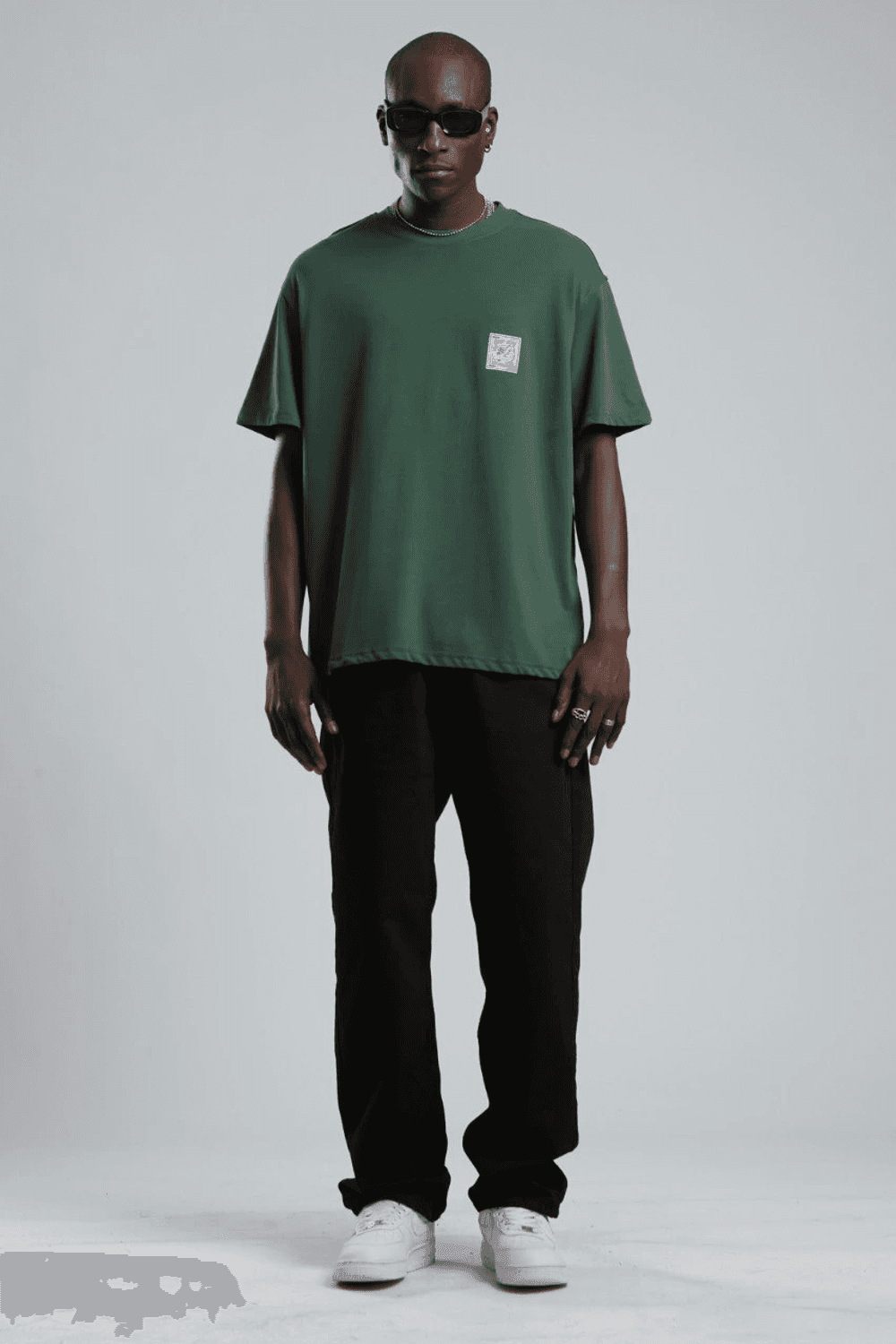 Erkek Owersıze Bisiklet Yaka Empire Baskılı Tişört -Yeşil