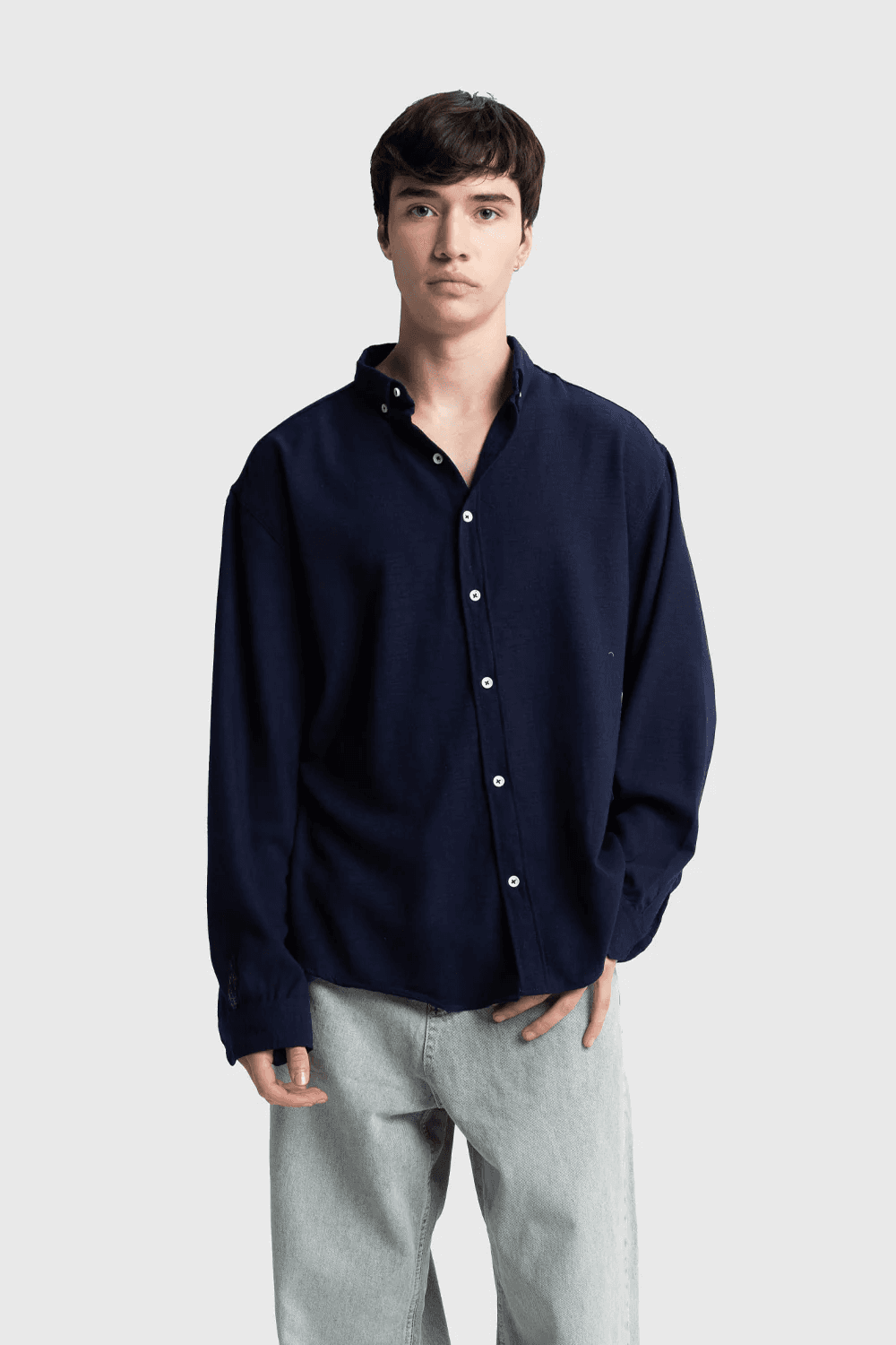 Erkek Owersize Keten Gömlek- Lacivert