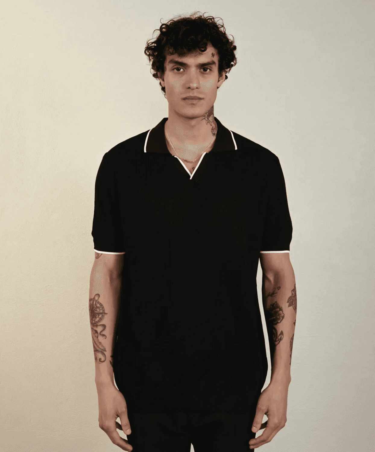 Erkek Triko Polo Yaka Örme Tişört - Siyah