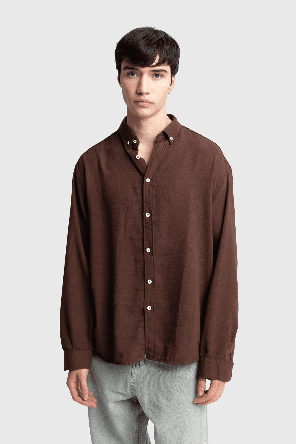 Erkek Owersize Keten Gömlek- Kahverengi