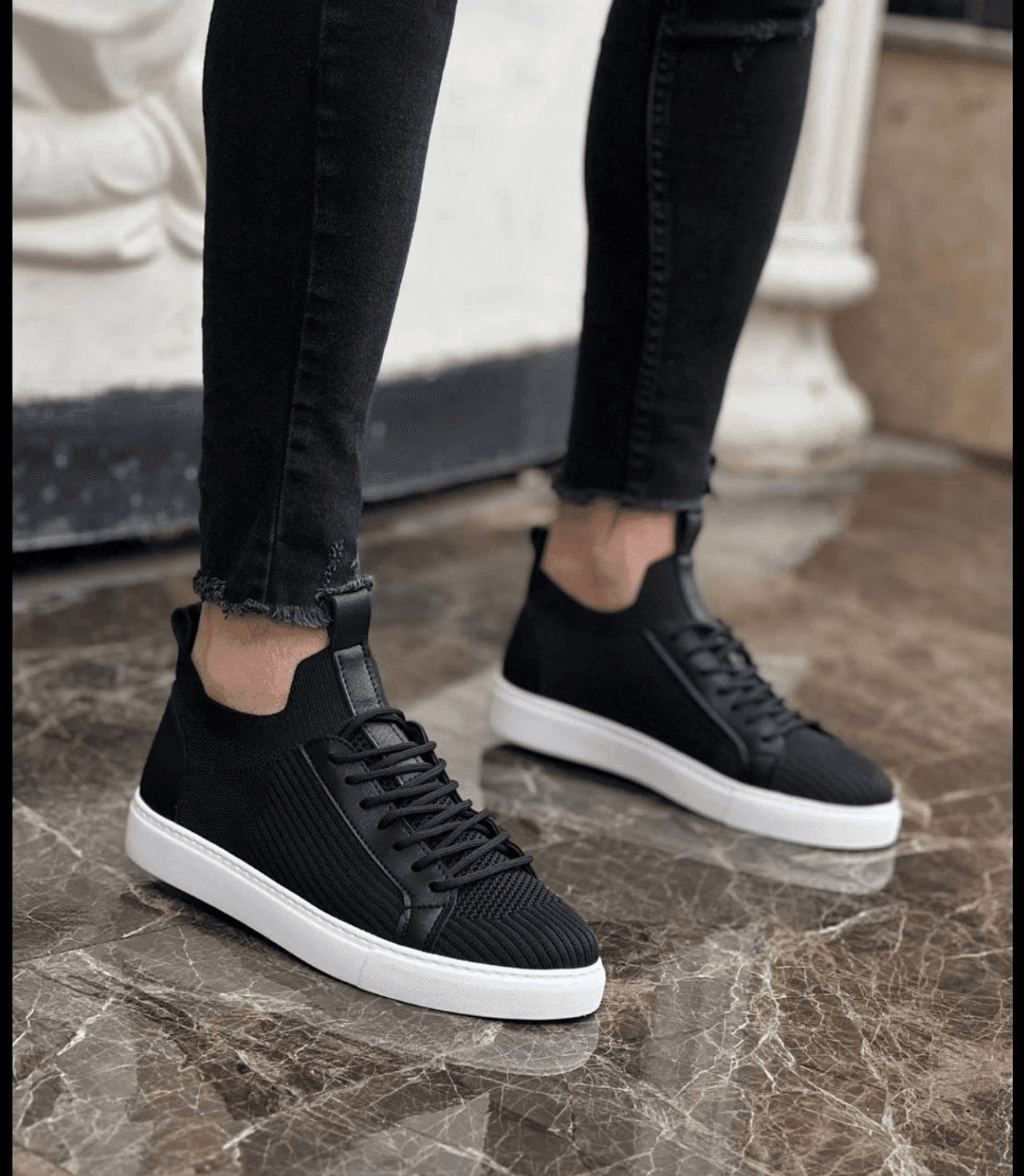 Erkek Tarz Casual Sneaker Günlük Spor Bez Ayakkabı -Siyah-Beyaz