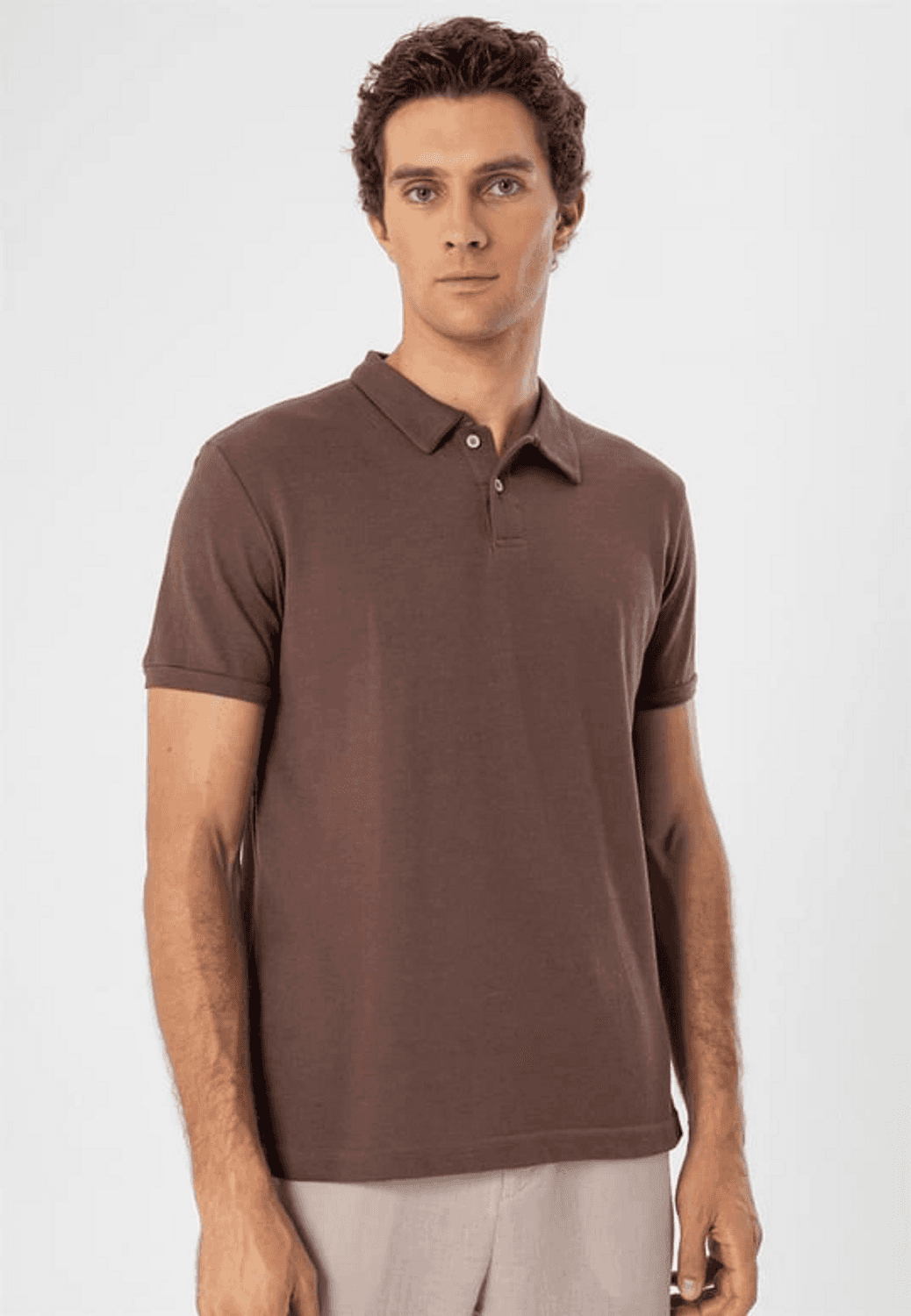Erkek Polo Yaka Örme Kumaş Triko Thişört-Kahve