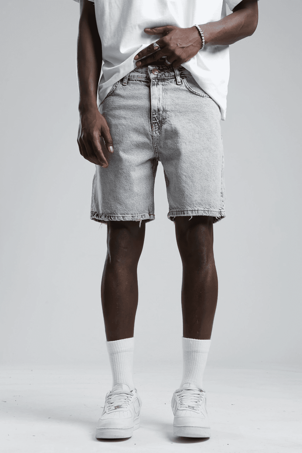 Erkek Rahat Kesim Kar Yıkamalı Kot Şort -Acık Mavi