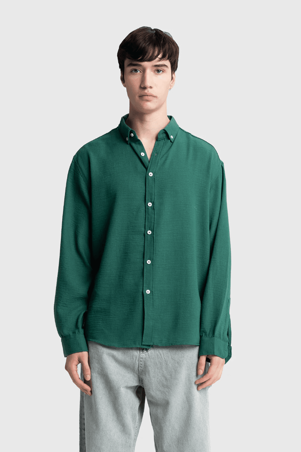 Erkek Owersize Keten Gömlek- Benettin -Yeşil