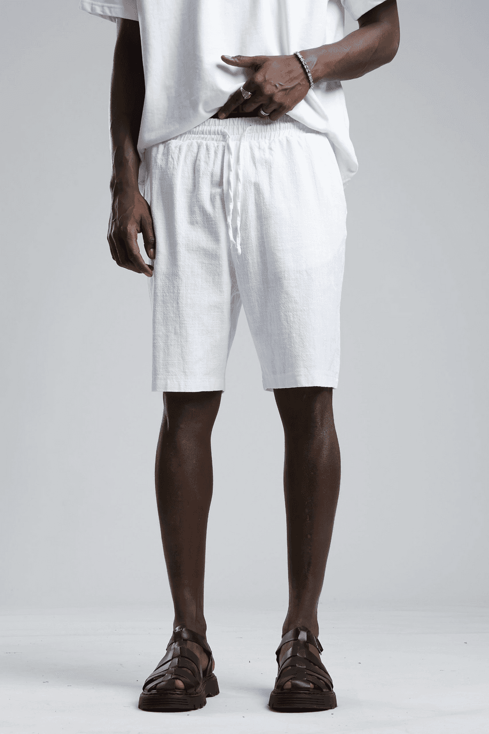 Мужские белые шорты из льна с эластичным поясом, размеры S, M, L, XL, XXL